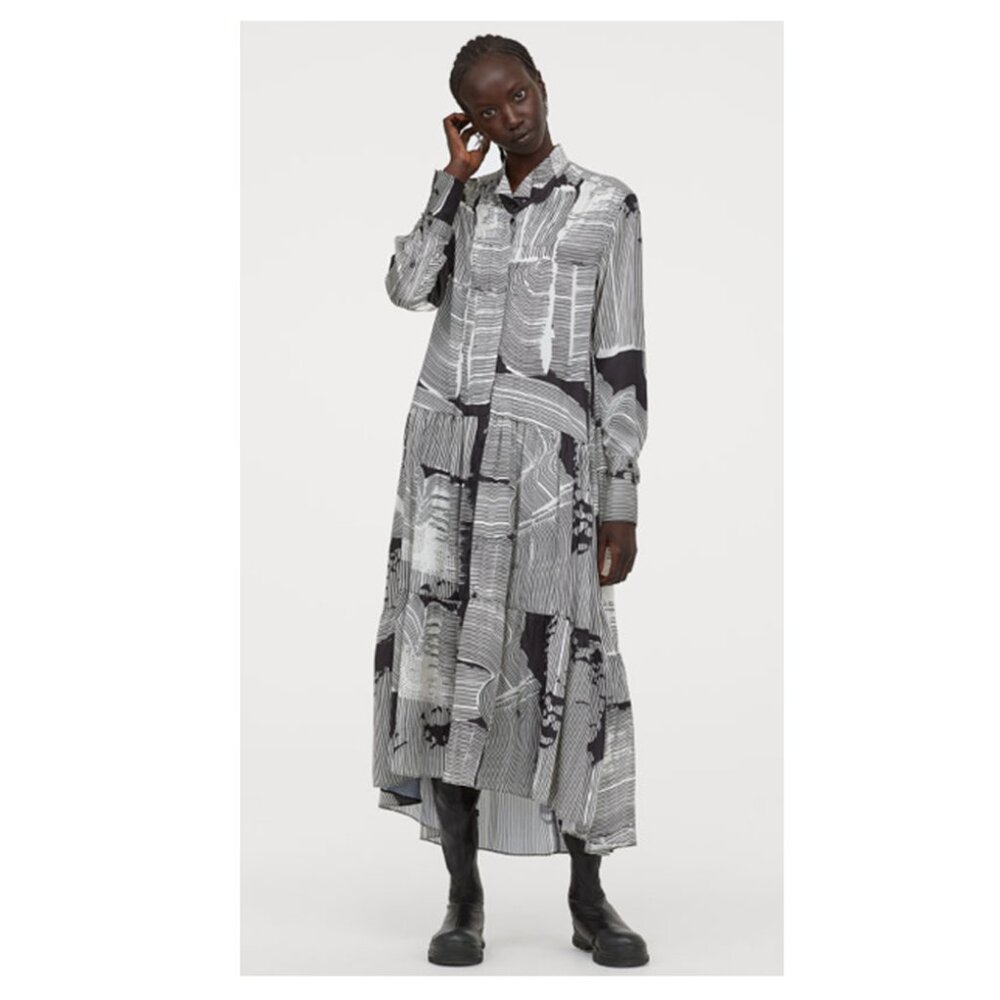 H&M Black and White Patterned Maxi Dress 2019 Studio Collection